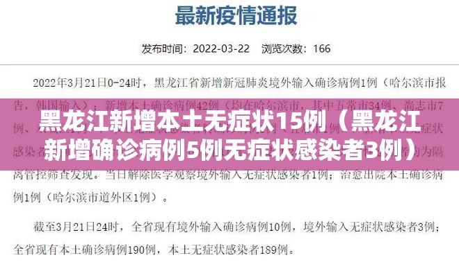 黑龙江新增本土无症状15例(黑龙江新增确诊病例5例无症状感染者3例) 黑龙江新增本土无症状15例(黑龙江新增确诊病例5例无症状感染者3例)