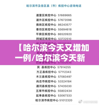 【哈尔滨今天又增加一例/哈尔滨今天新增确诊病例】 【哈尔滨今天又增加一例/哈尔滨今天新增确诊病例】
