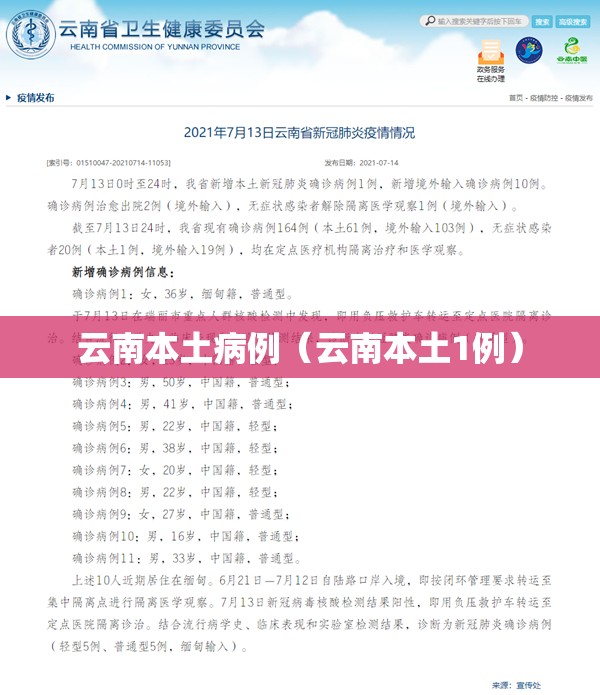 云南本土病例(云南本土1例) 云南本土病例(云南本土1例)