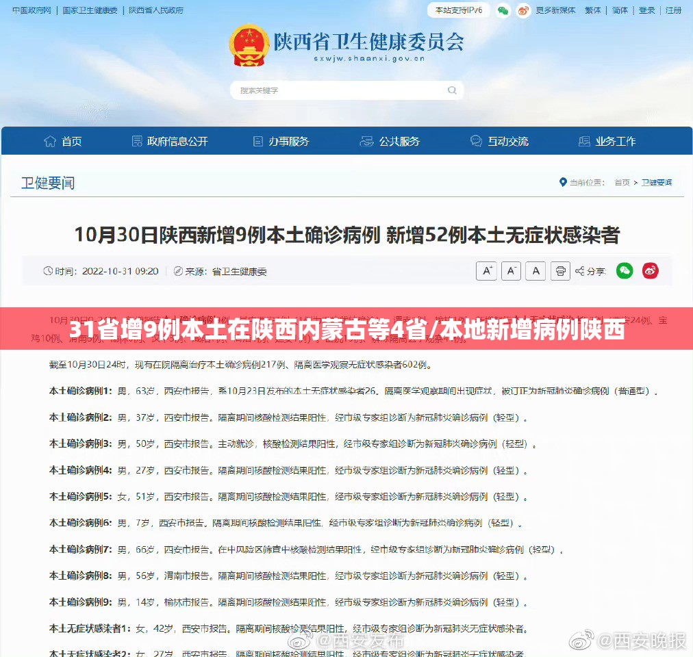 31省增9例本土在陕西内蒙古等4省/本地新增病例陕西