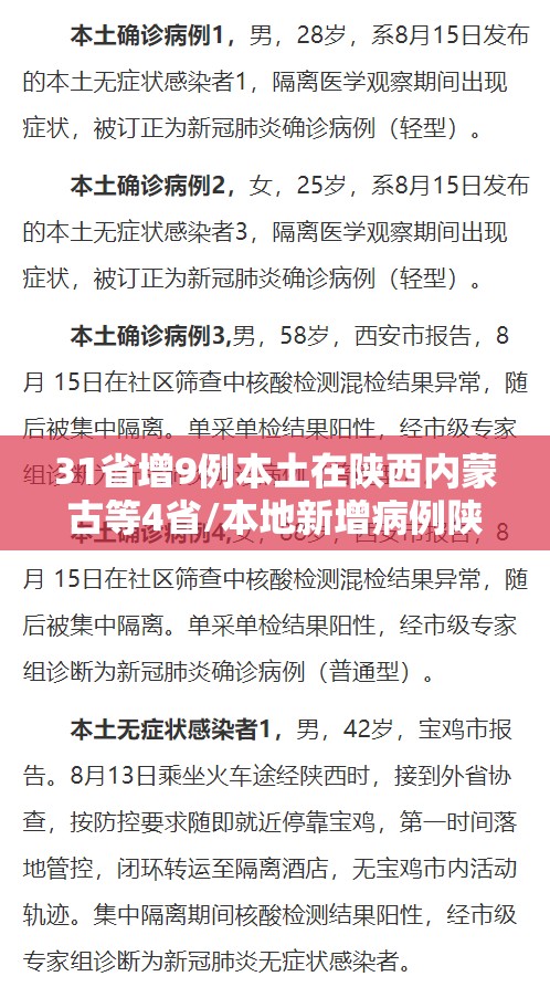 31省增9例本土在陕西内蒙古等4省/本地新增病例陕西