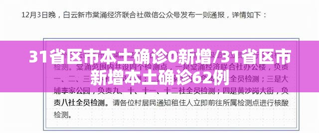 31省区市本土确诊0新增/31省区市新增本土确诊62例