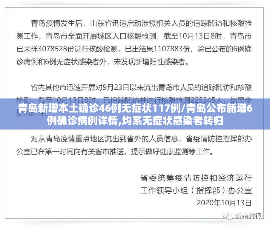青岛新增本土确诊46例无症状117例/青岛公布新增6例确诊病例详情,均系无症状感染者转归 青岛新增本土确诊46例无症状117例/青岛公布新增6例确诊病例详情,均系无症状感染者转归