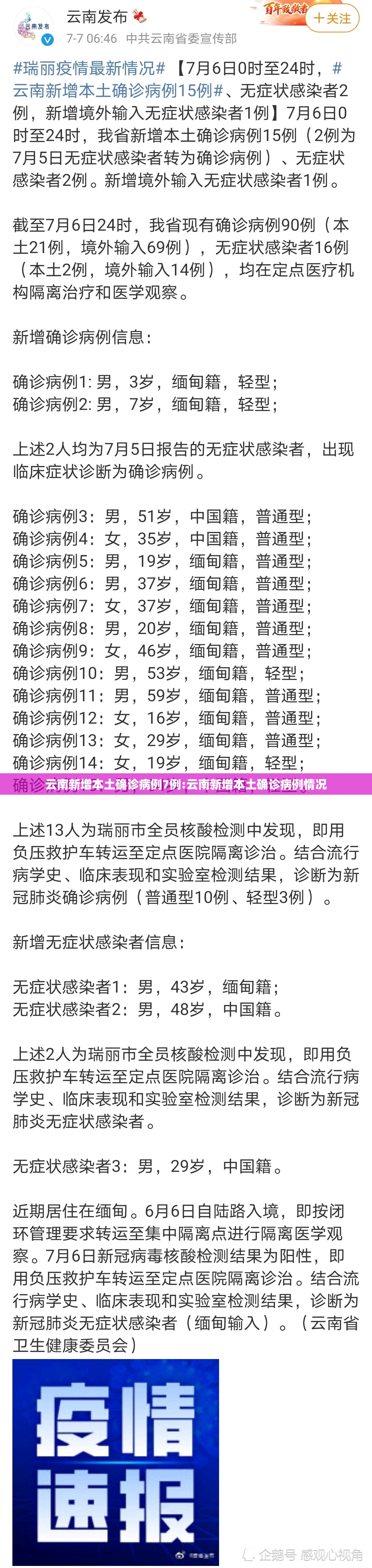 云南新增本土确诊病例7例:云南新增本土确诊病例情况 云南新增本土确诊病例7例:云南新增本土确诊病例情况