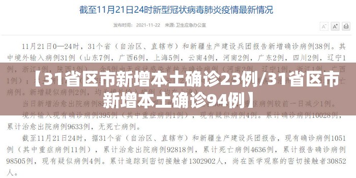 【31省区市新增本土确诊23例/31省区市新增本土确诊94例】