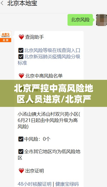 北京严控中高风险地区人员进京/北京严控中高风险地区进京