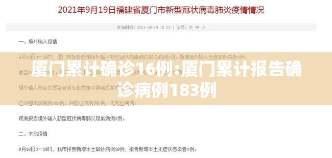 厦门累计确诊16例:厦门累计报告确诊病例183例