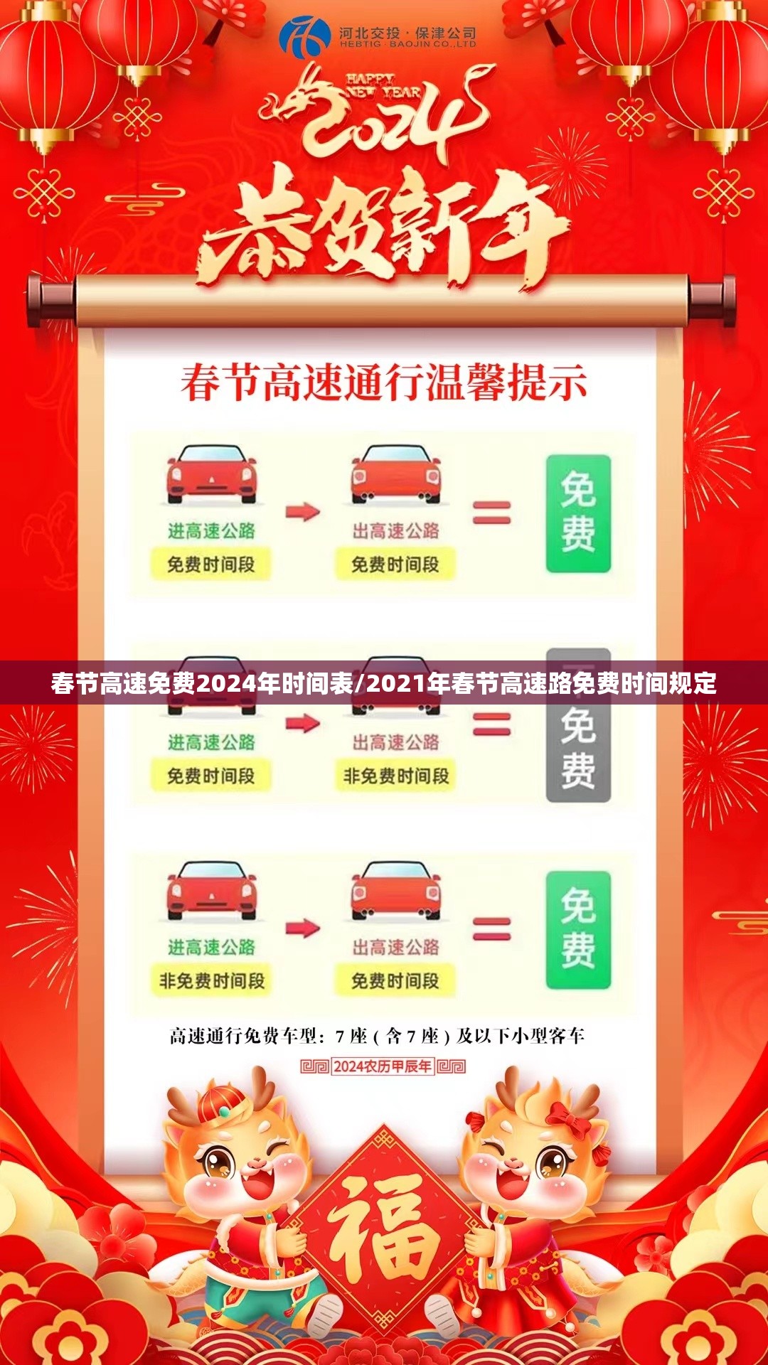 春节高速免费2024年时间表/2021年春节高速路免费时间规定