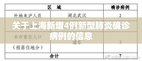 关于上海新增4例新型肺炎确诊病例的信息