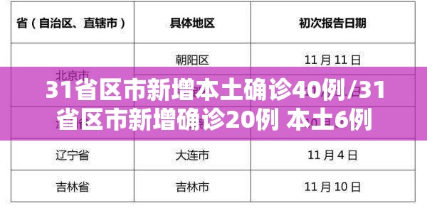 31省区市新增本土确诊40例/31省区市新增确诊20例 本土6例