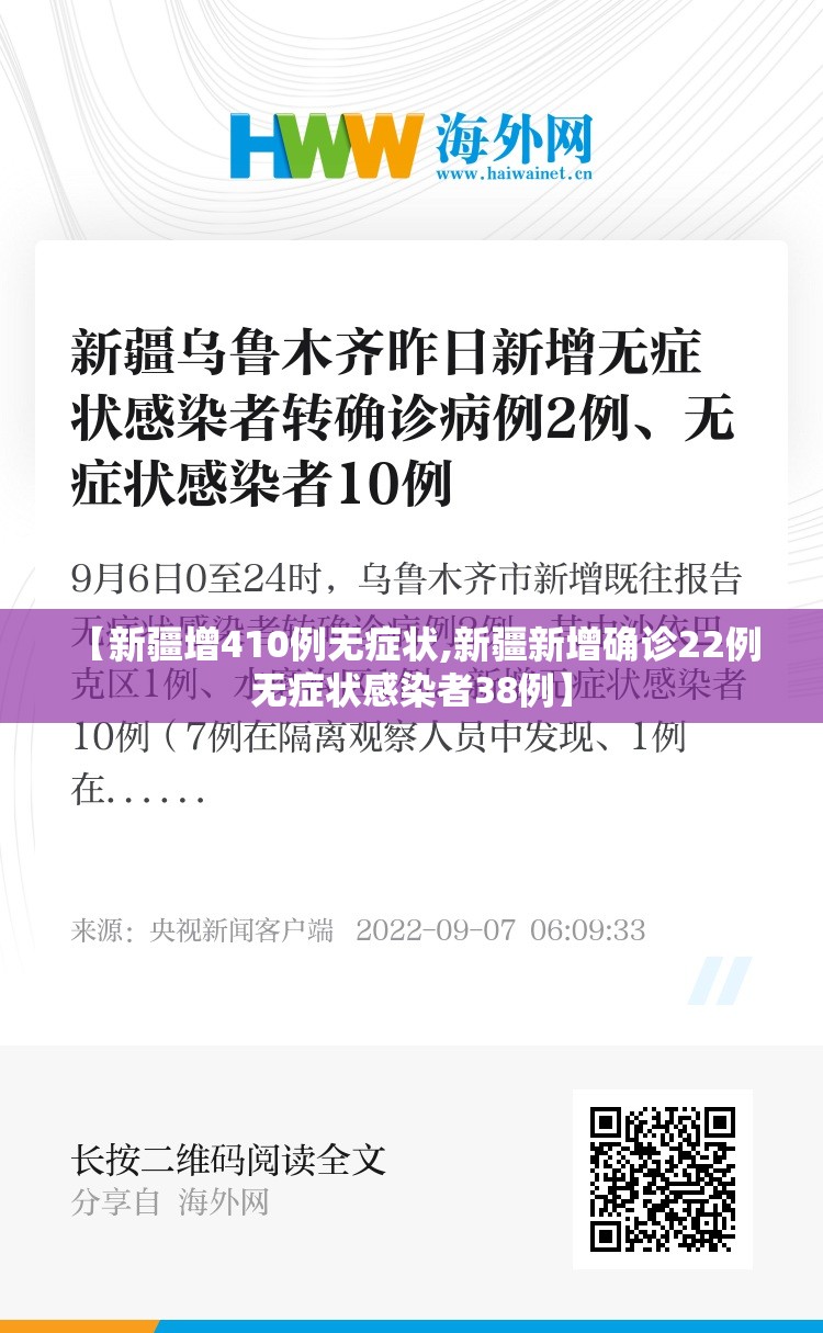 【新疆增410例无症状,新疆新增确诊22例 无症状感染者38例】 【新疆增410例无症状,新疆新增确诊22例 无症状感染者38例】