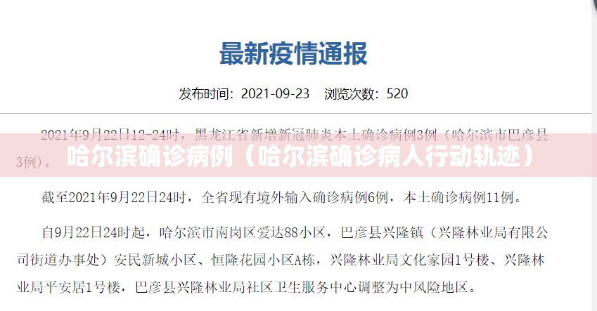 哈尔滨确诊病例(哈尔滨确诊病人行动轨迹) 哈尔滨确诊病例(哈尔滨确诊病人行动轨迹)