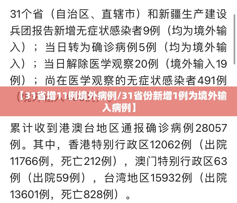 【31省增11例境外病例/31省份新增1例为境外输入病例】
