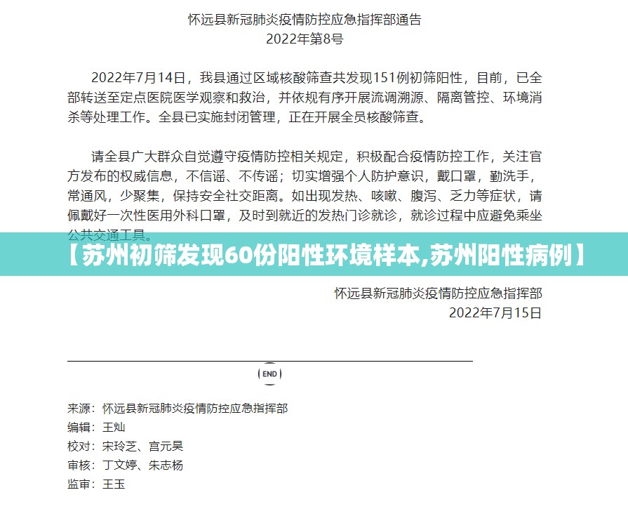 【苏州初筛发现60份阳性环境样本,苏州阳性病例】