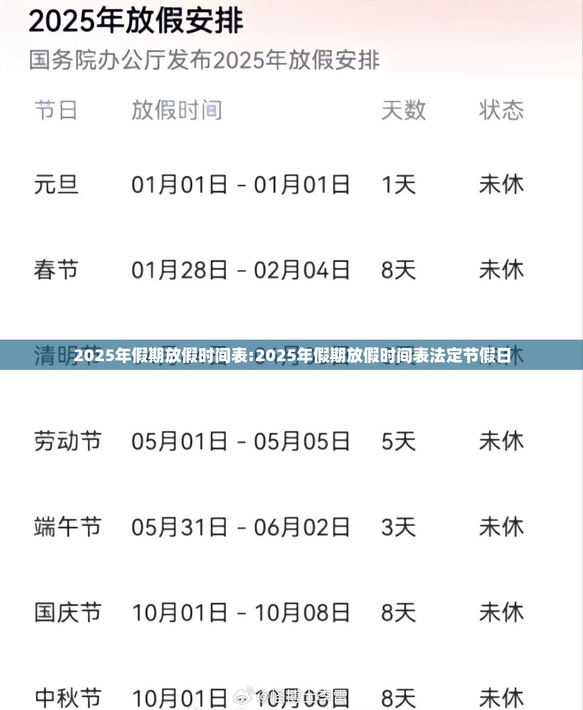 2025年假期放假时间表:2025年假期放假时间表法定节假日 2025年假期放假时间表:2025年假期放假时间表法定节假日