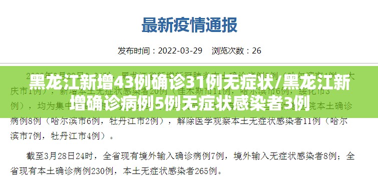 黑龙江新增43例确诊31例无症状/黑龙江新增确诊病例5例无症状感染者3例