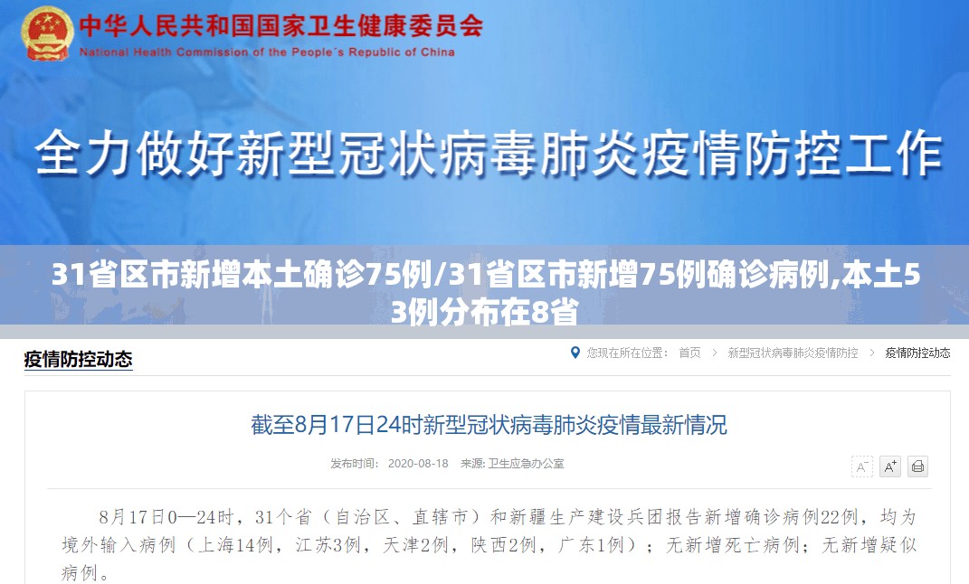 31省区市新增本土确诊75例/31省区市新增75例确诊病例,本土53例分布在8省
