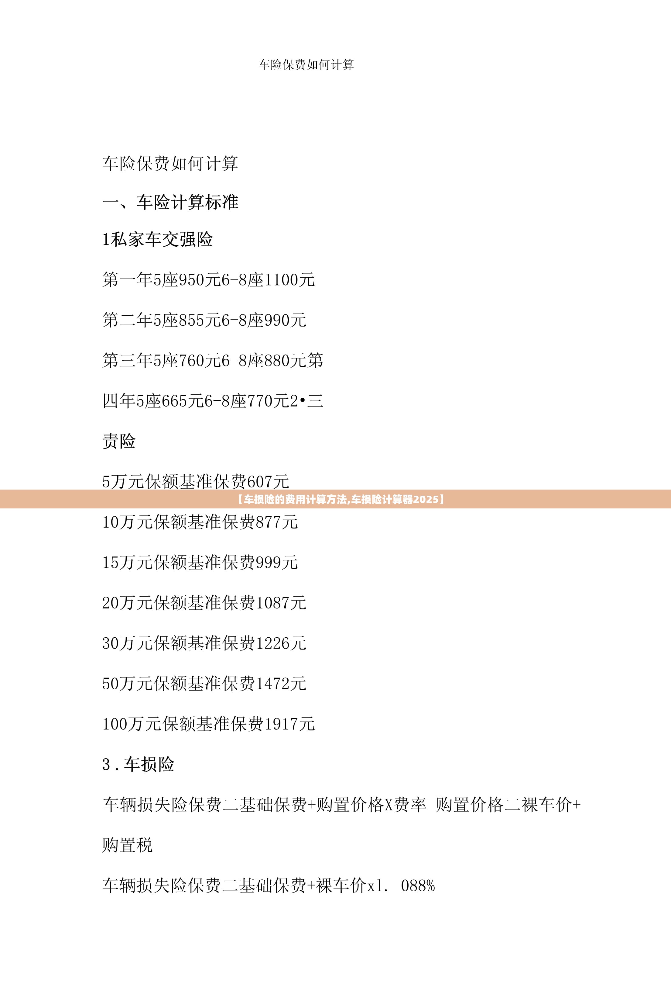 【车损险的费用计算方法,车损险计算器2025】 【车损险的费用计算方法,车损险计算器2025】