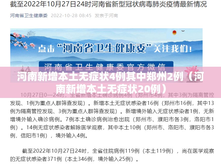河南新增本土无症状4例其中郑州2例（河南新增本土无症状20例）