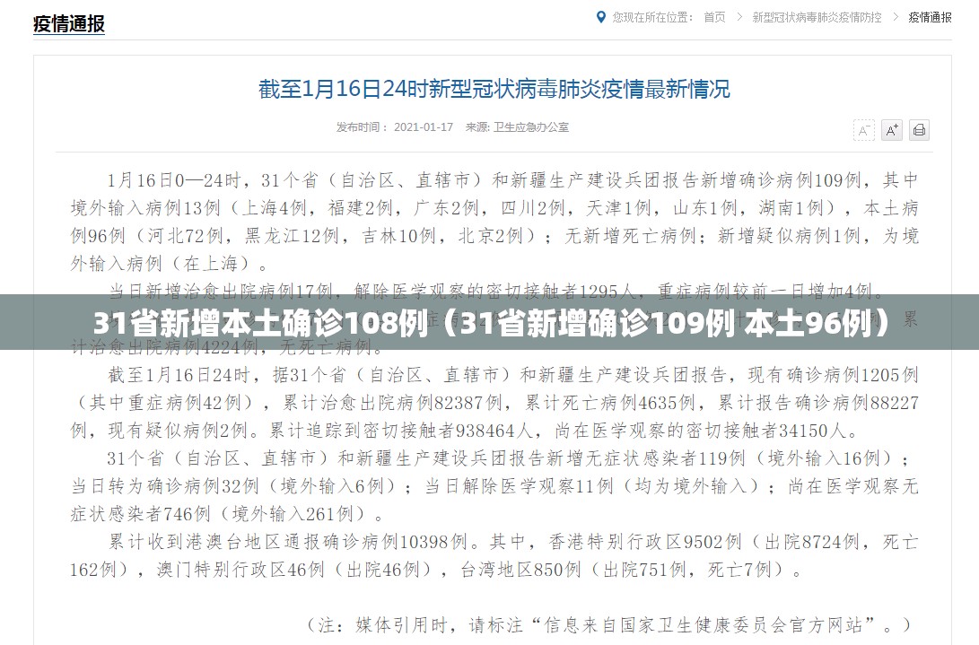 31省新增本土确诊108例（31省新增确诊109例 本土96例）