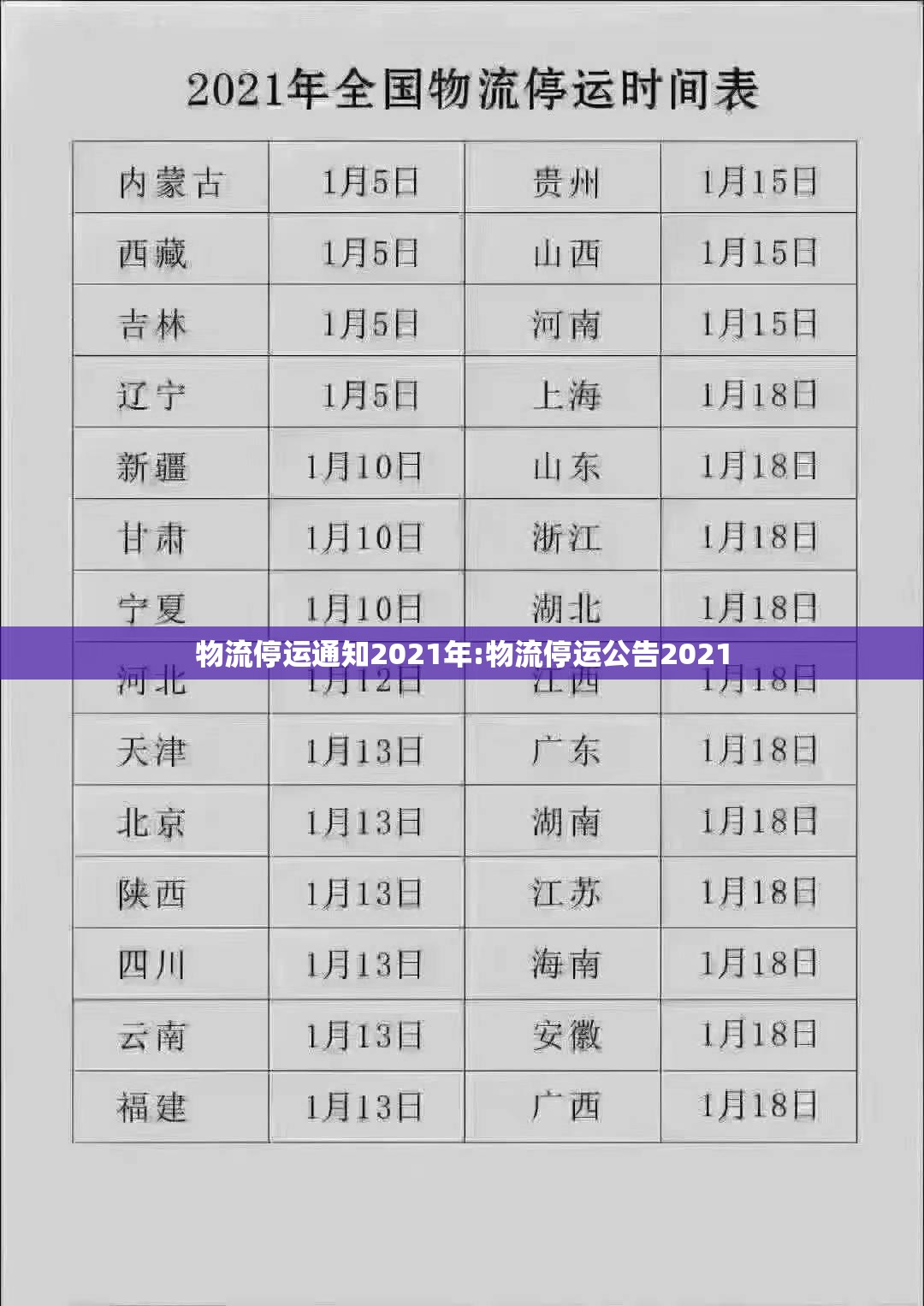 物流停运通知2021年:物流停运公告2021