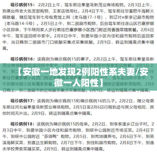【安徽一地发现2例阳性系夫妻/安徽一人阳性】