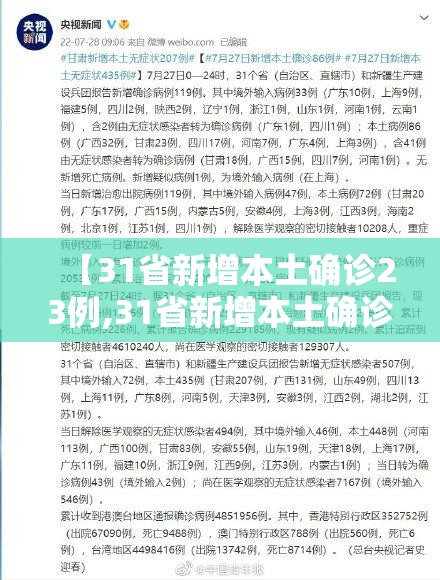 【31省新增本土确诊23例,31省新增本土确诊病例1例】