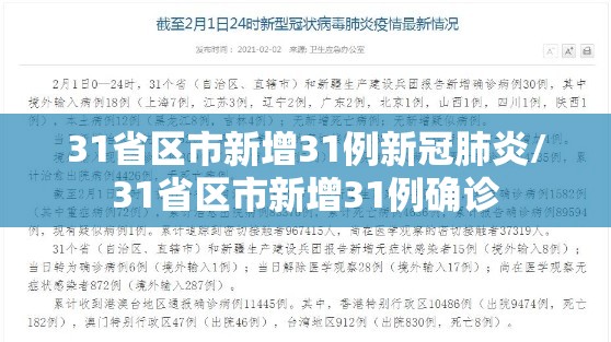 31省区市新增31例新冠肺炎/31省区市新增31例确诊