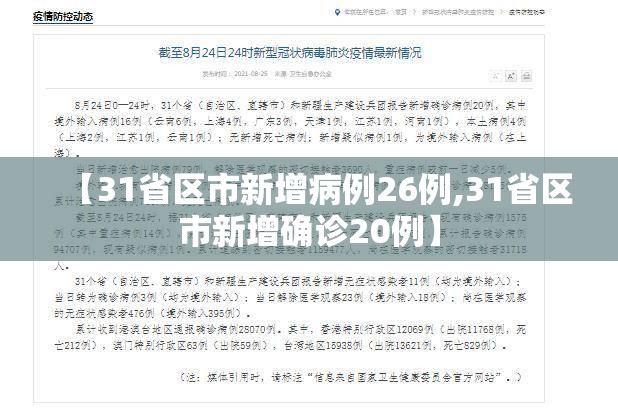 【31省区市新增病例26例,31省区市新增确诊20例】 【31省区市新增病例26例,31省区市新增确诊20例】