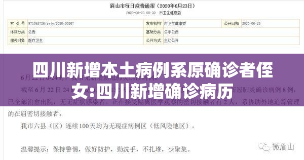 四川新增本土病例系原确诊者侄女:四川新增确诊病历