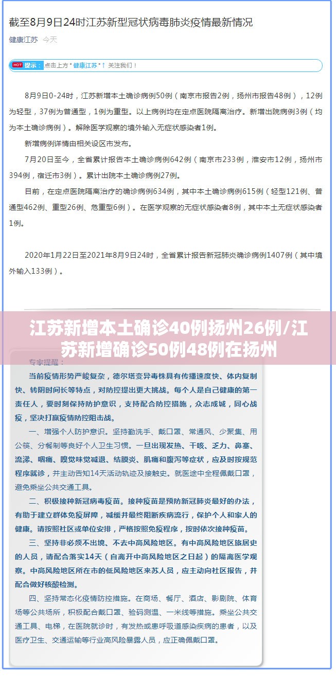 江苏新增本土确诊40例扬州26例/江苏新增确诊50例48例在扬州