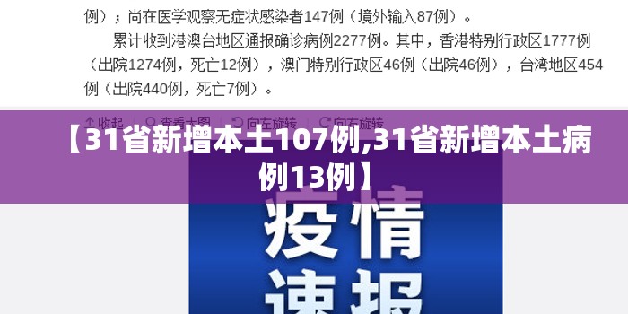【31省新增本土107例,31省新增本土病例13例】 【31省新增本土107例,31省新增本土病例13例】
