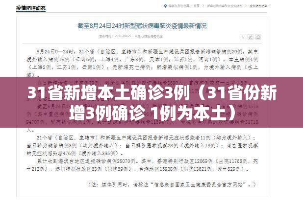 31省新增本土确诊3例(31省份新增3例确诊 1例为本土) 31省新增本土确诊3例(31省份新增3例确诊 1例为本土)