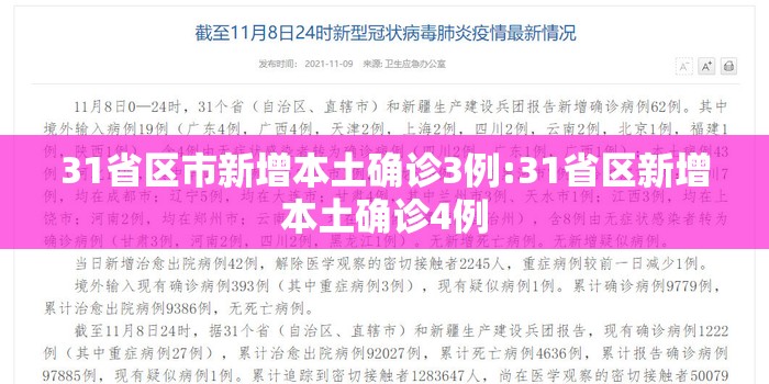 31省区市新增本土确诊3例:31省区新增本土确诊4例