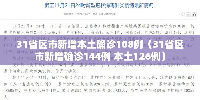 31省区市新增本土确诊108例（31省区市新增确诊144例 本土126例）