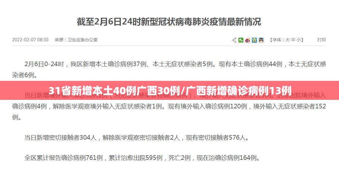 31省新增本土40例广西30例/广西新增确诊病例13例