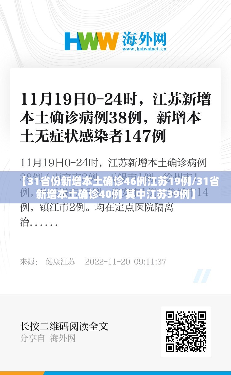 【31省份新增本土确诊46例江苏19例/31省新增本土确诊40例 其中江苏39例】 【31省份新增本土确诊46例江苏19例/31省新增本土确诊40例 其中江苏39例】