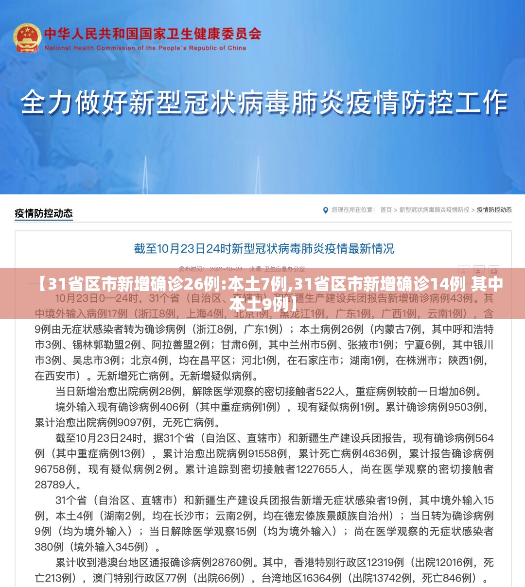 【31省区市新增确诊26例:本土7例,31省区市新增确诊14例 其中本土9例】 【31省区市新增确诊26例:本土7例,31省区市新增确诊14例 其中本土9例】