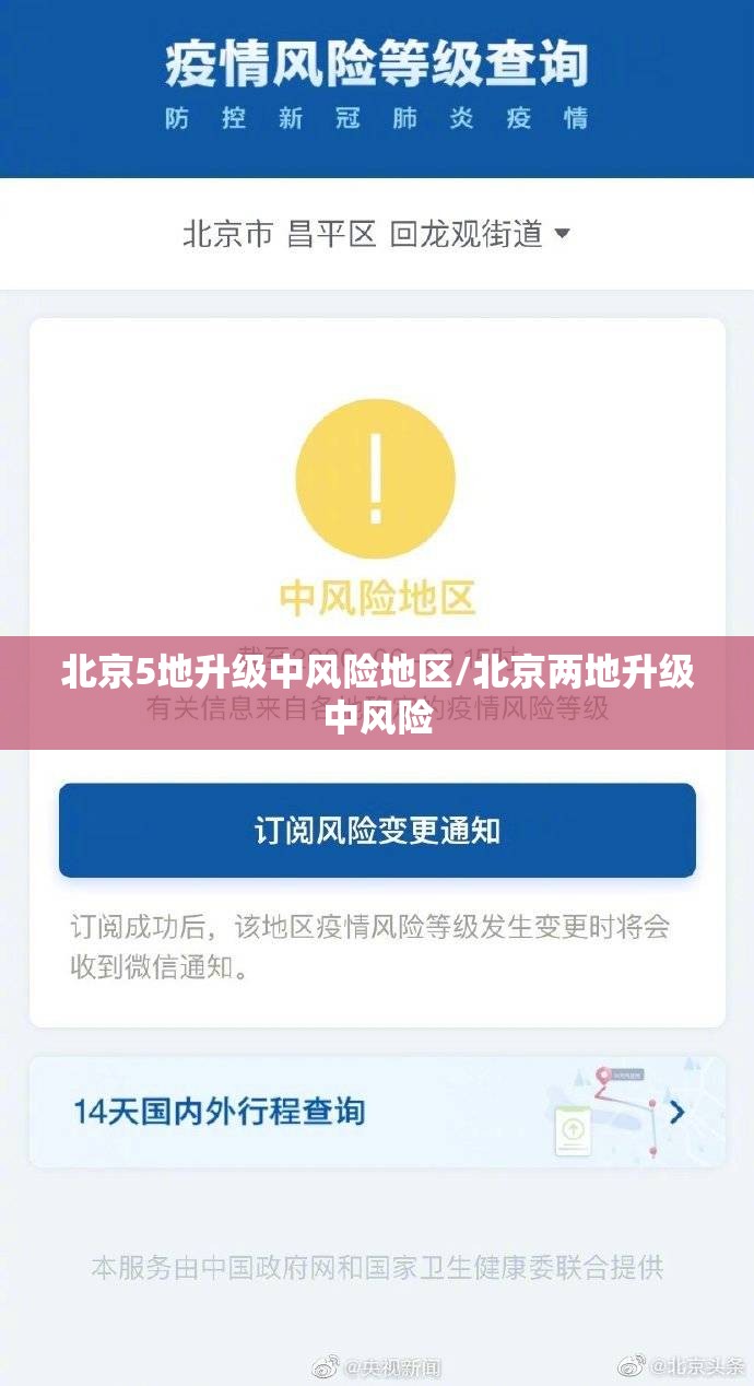 北京5地升级中风险地区/北京两地升级中风险