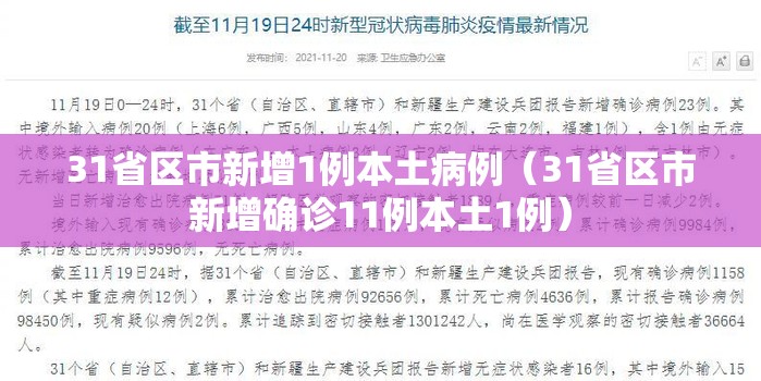 31省区市新增1例本土病例（31省区市新增确诊11例本土1例）