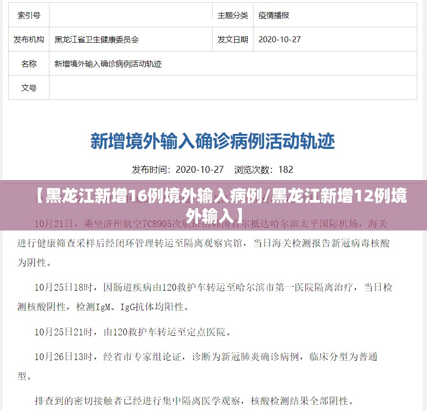【黑龙江新增16例境外输入病例/黑龙江新增12例境外输入】