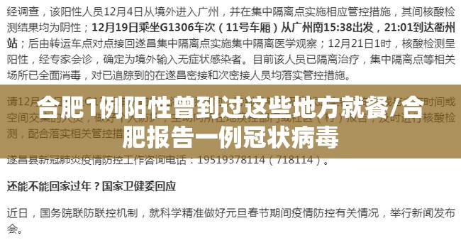 合肥1例阳性曾到过这些地方就餐/合肥报告一例冠状病毒 合肥1例阳性曾到过这些地方就餐/合肥报告一例冠状病毒