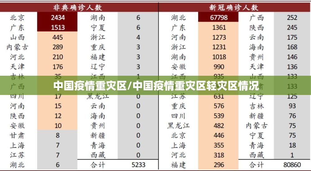 中国疫情重灾区/中国疫情重灾区轻灾区情况