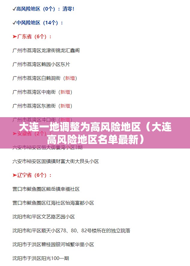 大连一地调整为高风险地区（大连高风险地区名单最新）