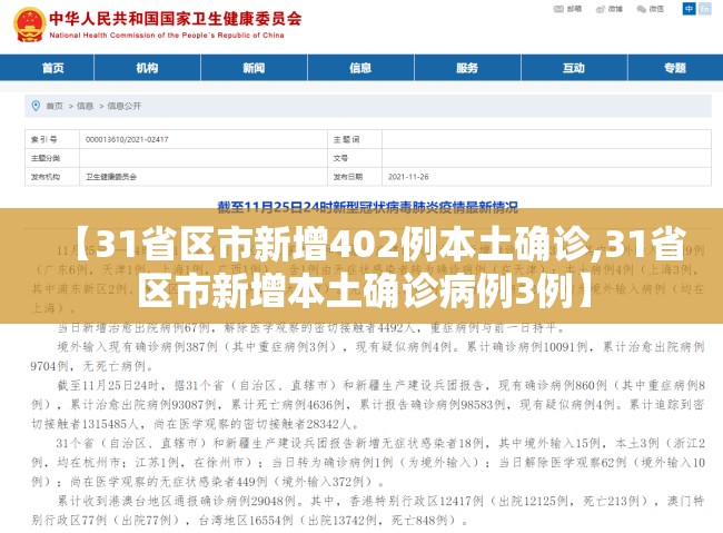 【31省区市新增402例本土确诊,31省区市新增本土确诊病例3例】 【31省区市新增402例本土确诊,31省区市新增本土确诊病例3例】