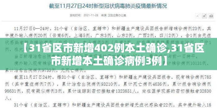 【31省区市新增402例本土确诊,31省区市新增本土确诊病例3例】 【31省区市新增402例本土确诊,31省区市新增本土确诊病例3例】