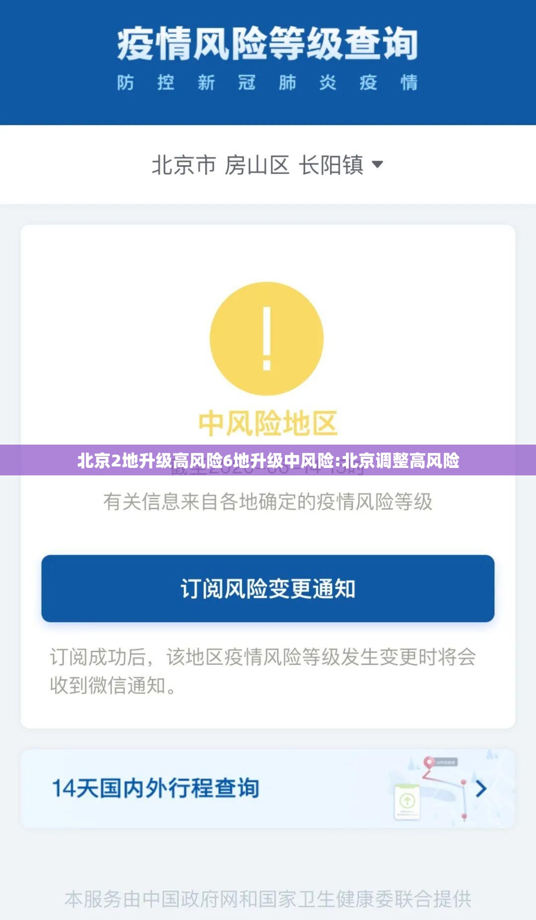 北京2地升级高风险6地升级中风险:北京调整高风险