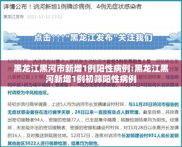 黑龙江黑河市新增1例阳性病例:黑龙江黑河新增1例初筛阳性病例 黑龙江黑河市新增1例阳性病例:黑龙江黑河新增1例初筛阳性病例
