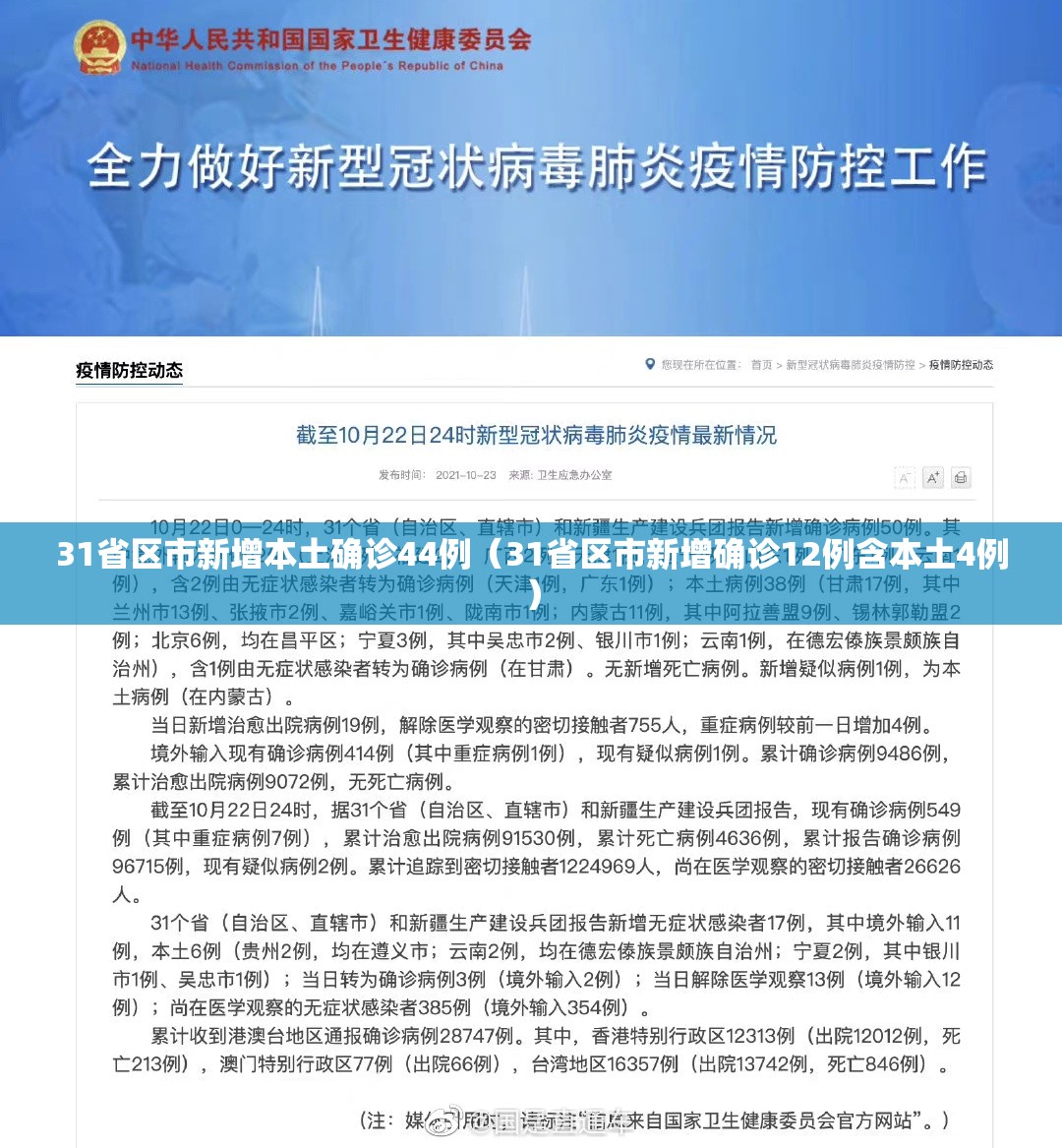 31省区市新增本土确诊44例（31省区市新增确诊12例含本土4例）