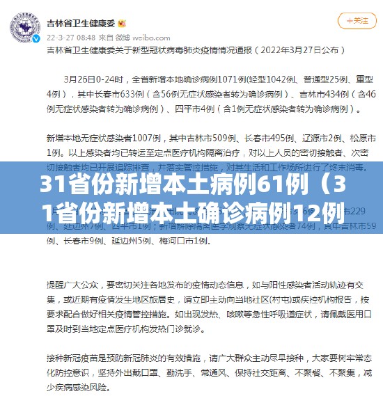 31省份新增本土病例61例(31省份新增本土确诊病例12例) 31省份新增本土病例61例(31省份新增本土确诊病例12例)
